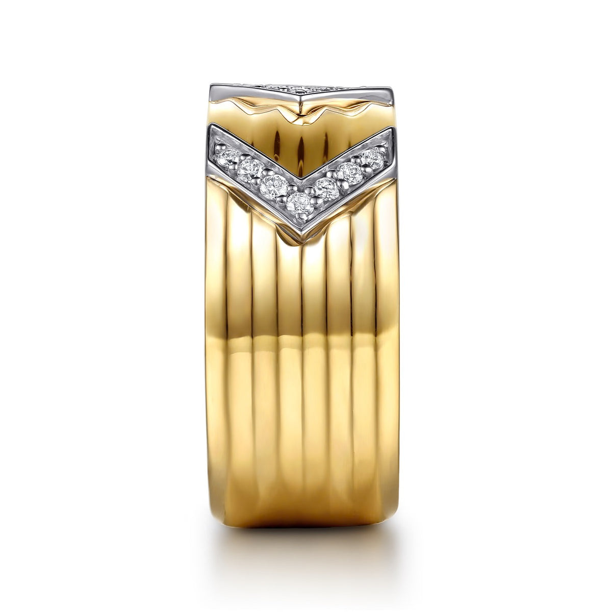 Gabriel & Co. 14K White Yellow Gold Diamond Chevron Wide Band Ring