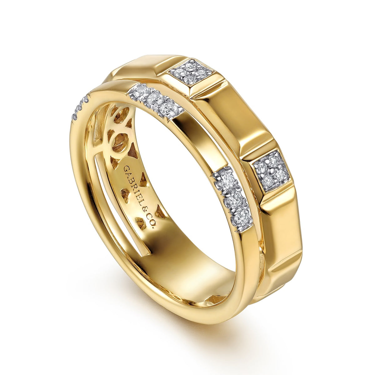 Gabriel & Co. Diamond and Half Cube Easy Stackable Ring in 14K Yellow Gold