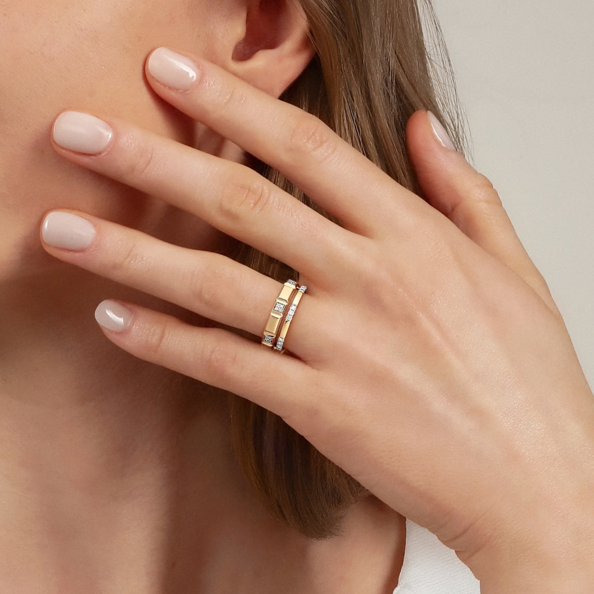 Gabriel & Co. Diamond and Half Cube Easy Stackable Ring in 14K Yellow Gold