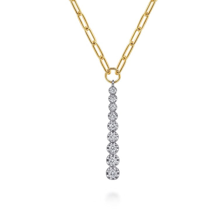 Gabriel & Co., Diamond Vertical Bar Link Necklace in 14K Yellow and White Gold