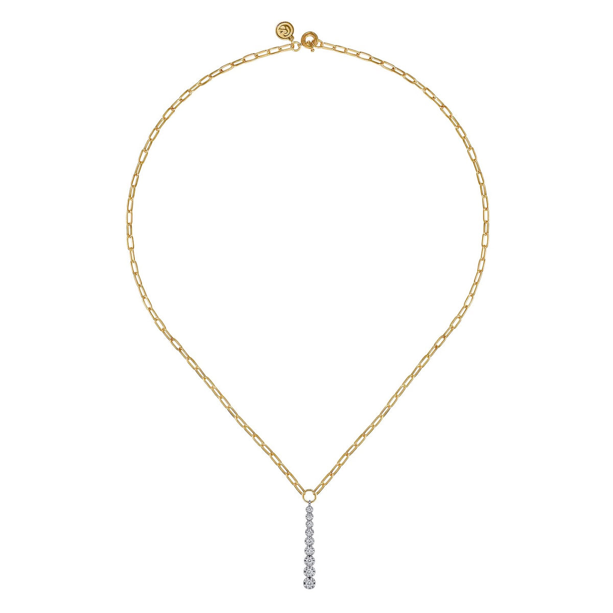 Gabriel & Co., Diamond Vertical Bar Link Necklace in 14K Yellow and White Gold