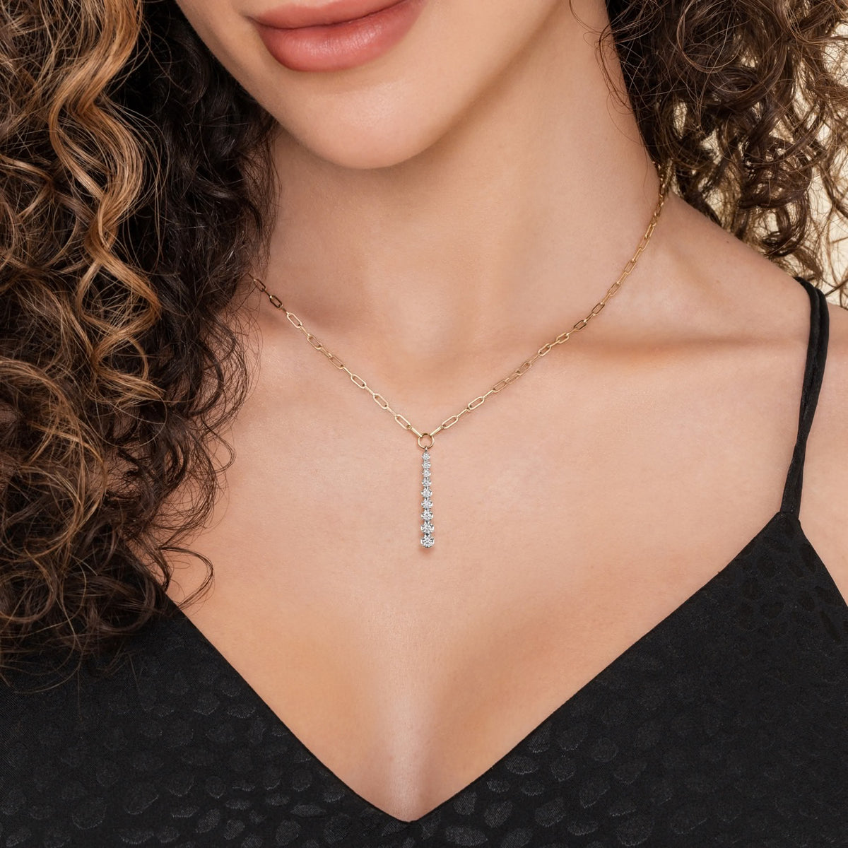 Gabriel & Co., Diamond Vertical Bar Link Necklace in 14K Yellow and White Gold