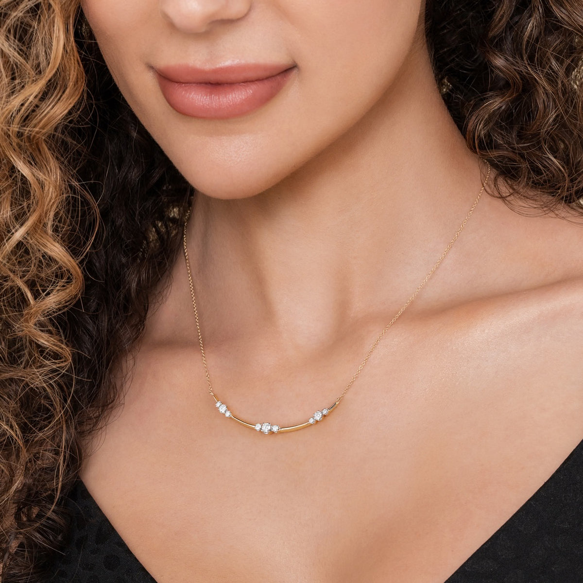 Gabriel & Co., Diamond Station Bar Necklace in 14K Yellow Gold