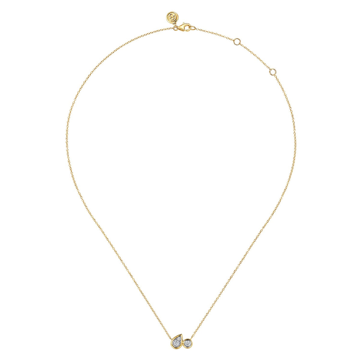 Gabriel & Co., Diamond Pear and Round Pendant Necklace in 14K Yellow Gold