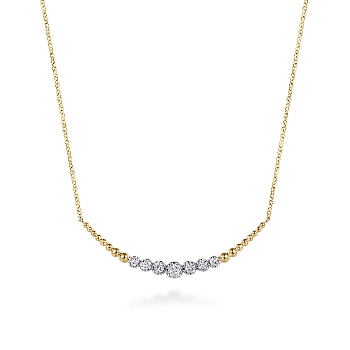 Gabriel & Co., Graduating Bujukan and Diamond Bar Necklace in 14K Yellow and White Gold