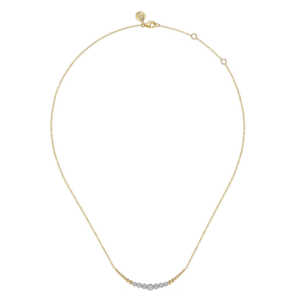 Gabriel & Co., Graduating Bujukan and Diamond Bar Necklace in 14K Yellow and White Gold