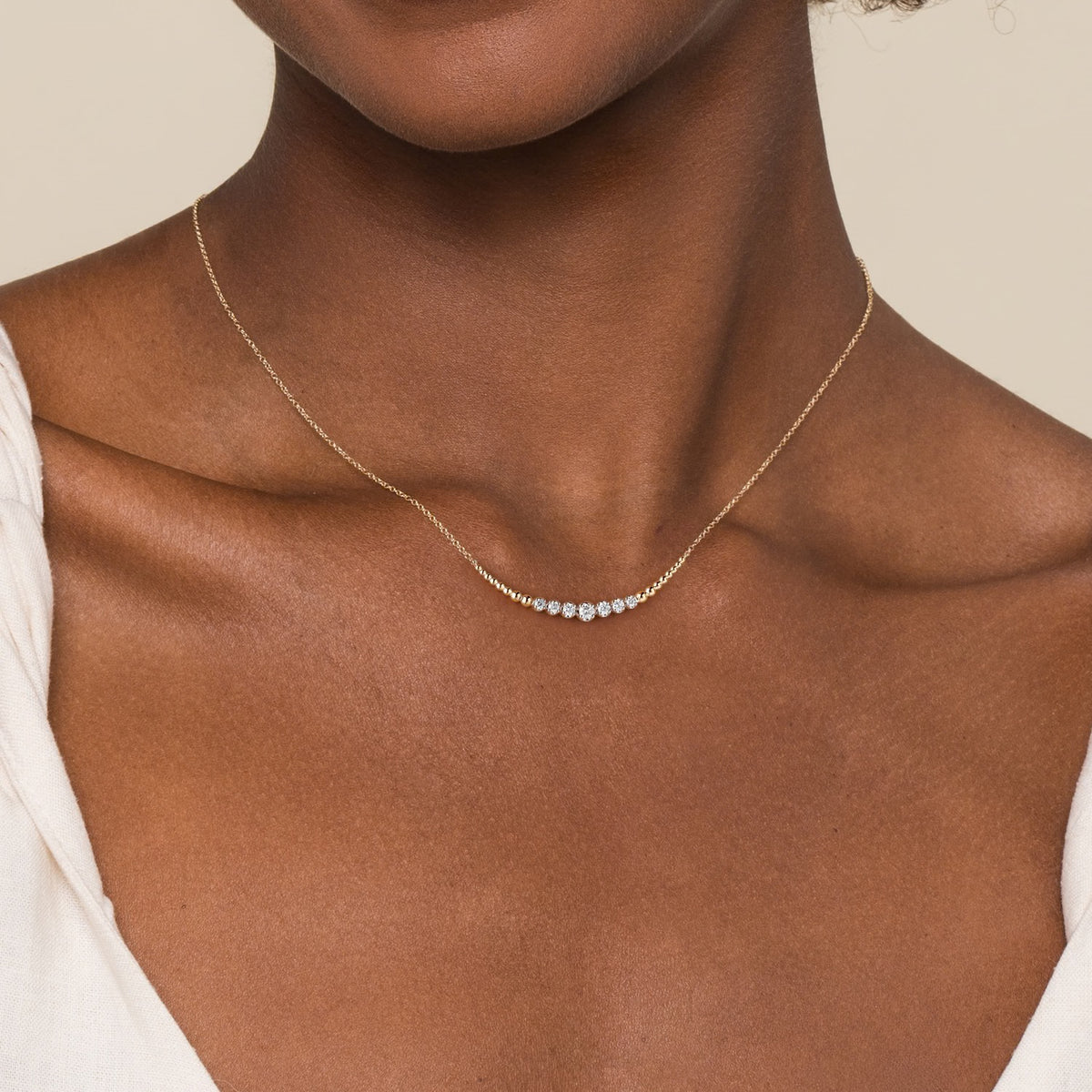 Gabriel & Co., Graduating Bujukan and Diamond Bar Necklace in 14K Yellow and White Gold