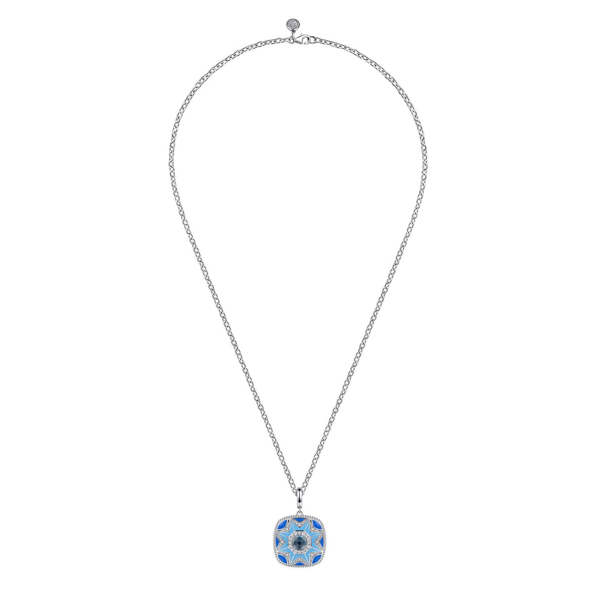 Gabriel & Co. Mosaic - 925 Sterling Silver Bujukan White Sapphire and Blue Topaz Necklace with Blue and Dust Blue Enamel