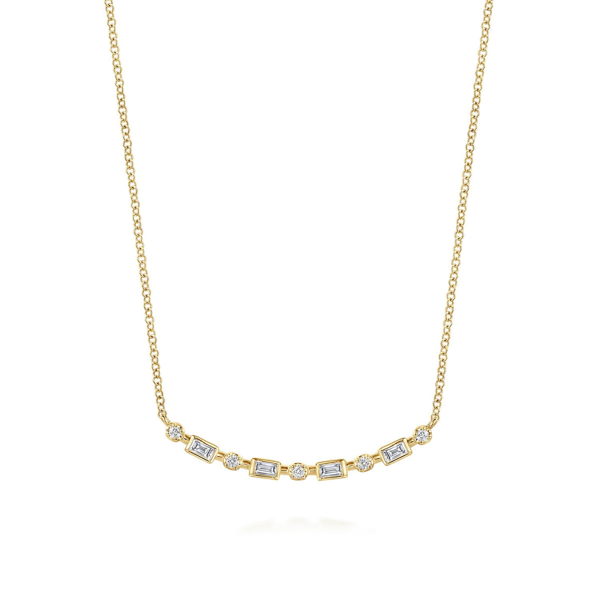 Gabriel & Co., Diamond Baguette Horizontal Bar Necklace in 14K Yellow Gold