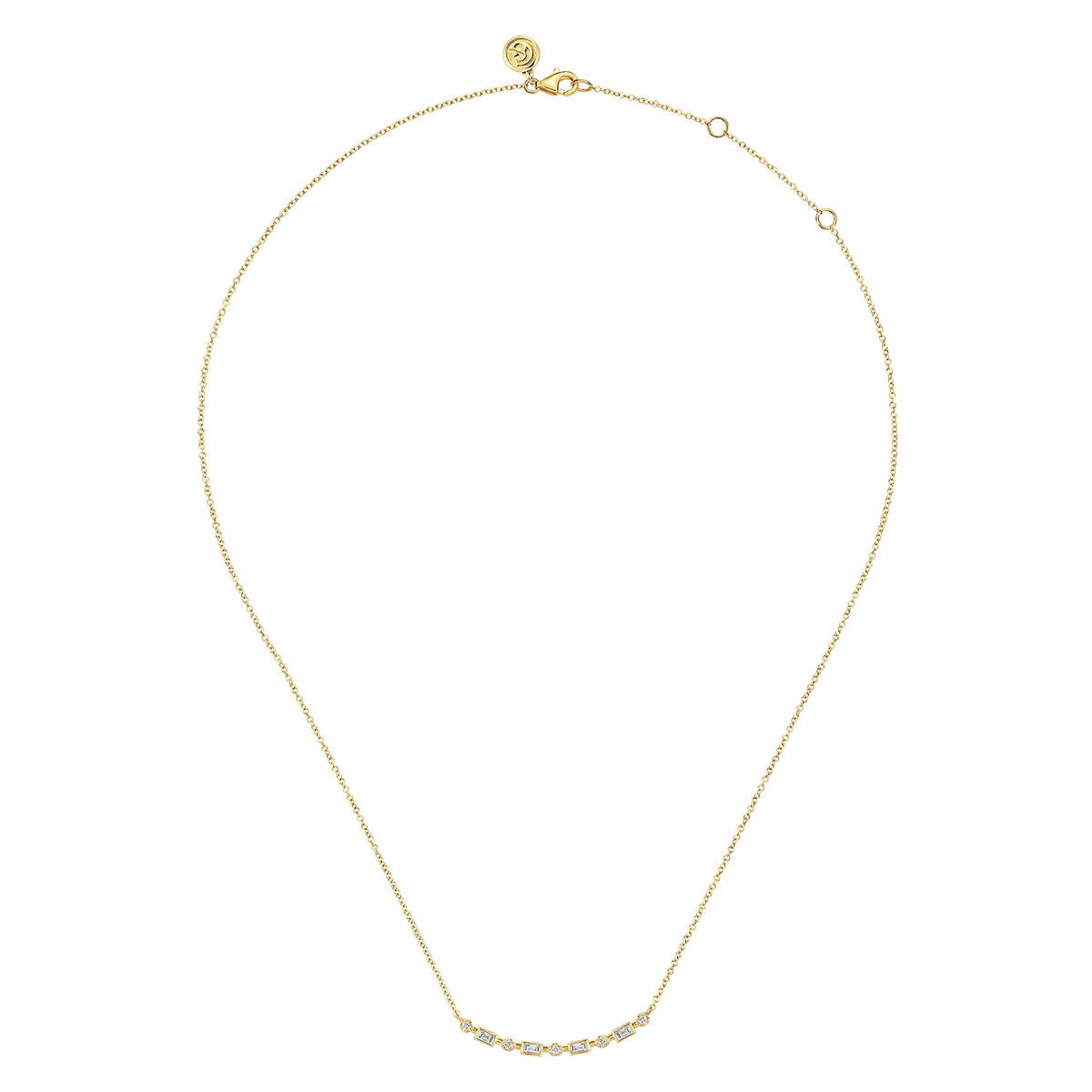 Gabriel & Co., Diamond Baguette Horizontal Bar Necklace in 14K Yellow Gold