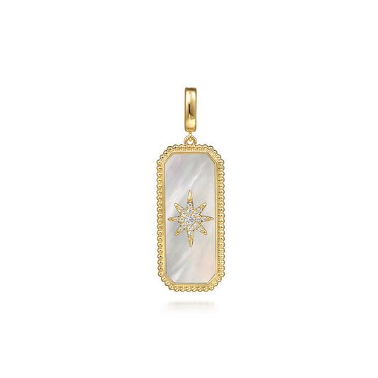 Gabriel & Co. 14K Yellow Gold Diamond and White Mother of Pearl Bujukan Medallion Pendant with Detachable Bail