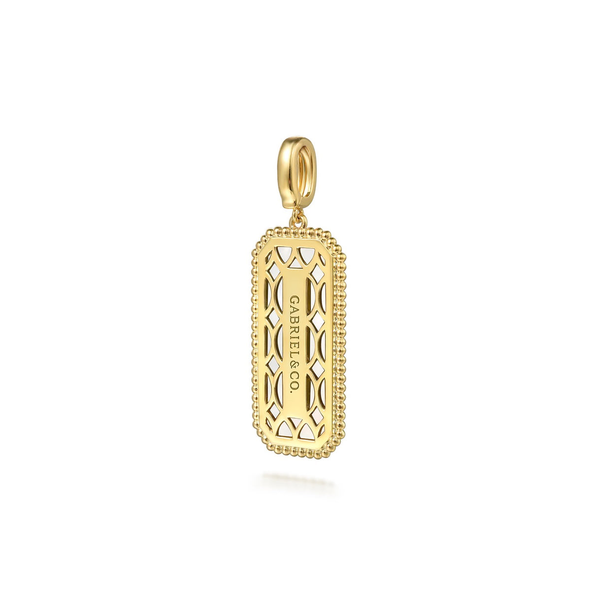 Gabriel & Co. 14K Yellow Gold Diamond and White Mother of Pearl Bujukan Medallion Pendant with Detachable Bail
