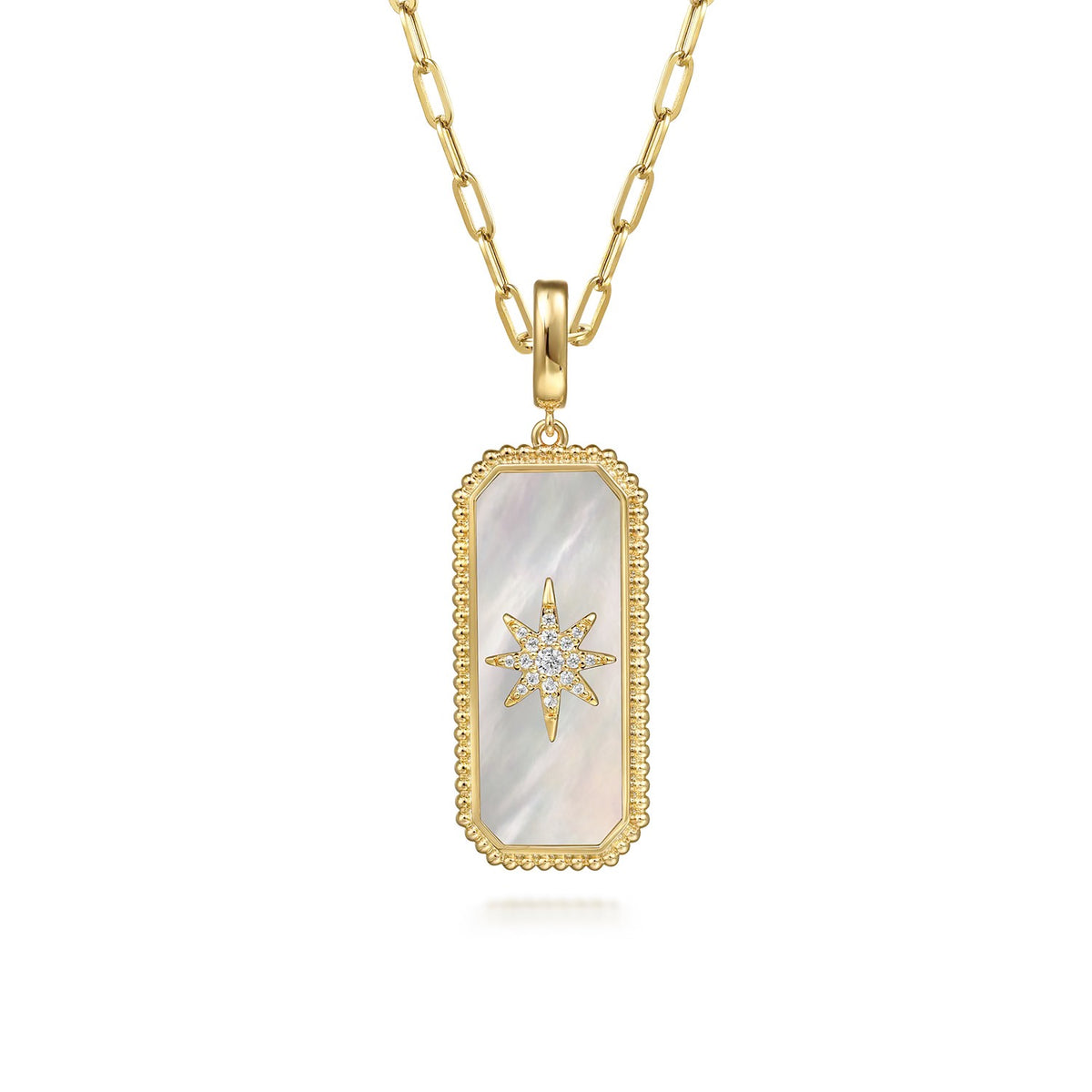 Gabriel & Co. 14K Yellow Gold Diamond and White Mother of Pearl Bujukan Medallion Pendant with Detachable Bail