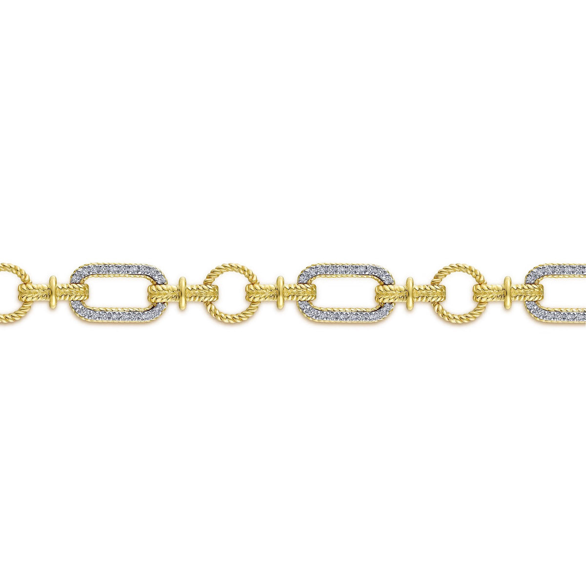 Gabriel & Co. 14K Yellow and White Gold Diamond Bracelet with Alternating Links