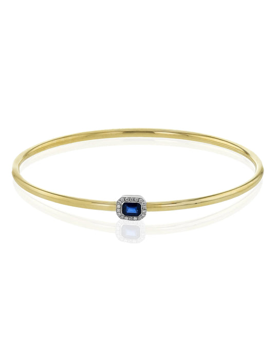 Simon G. 18K Gold Bangle Bracelet with an Emerald Cut Sapphire and Diamonds