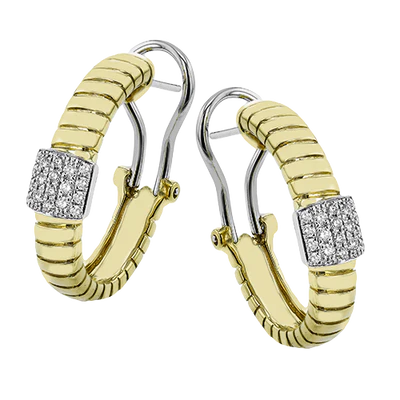 Simon G., Huggie Hoop Earrings in 18K Yellow and White Gold with Diamonds