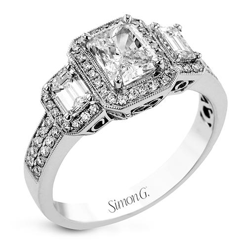 Simon G., 18K White Gold Emerald Cut Three Across Semi Mount Engagement Ring