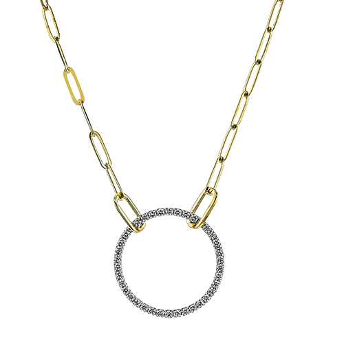 Simon G., 18K Yellow and White Gold Diamond Circle Pendant on a Paperclip Chain