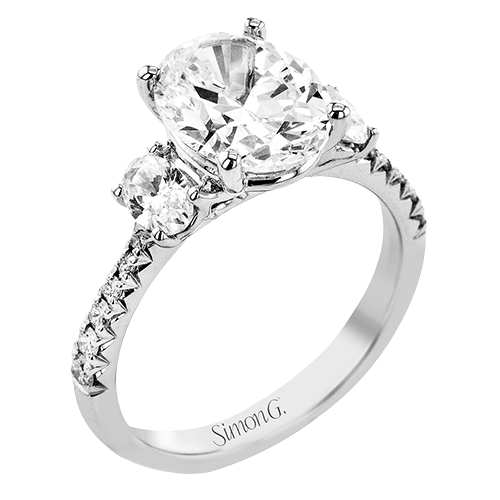 SImon G., Three Across Semi-Mount Oval Engagement Ring in !8K White Gold