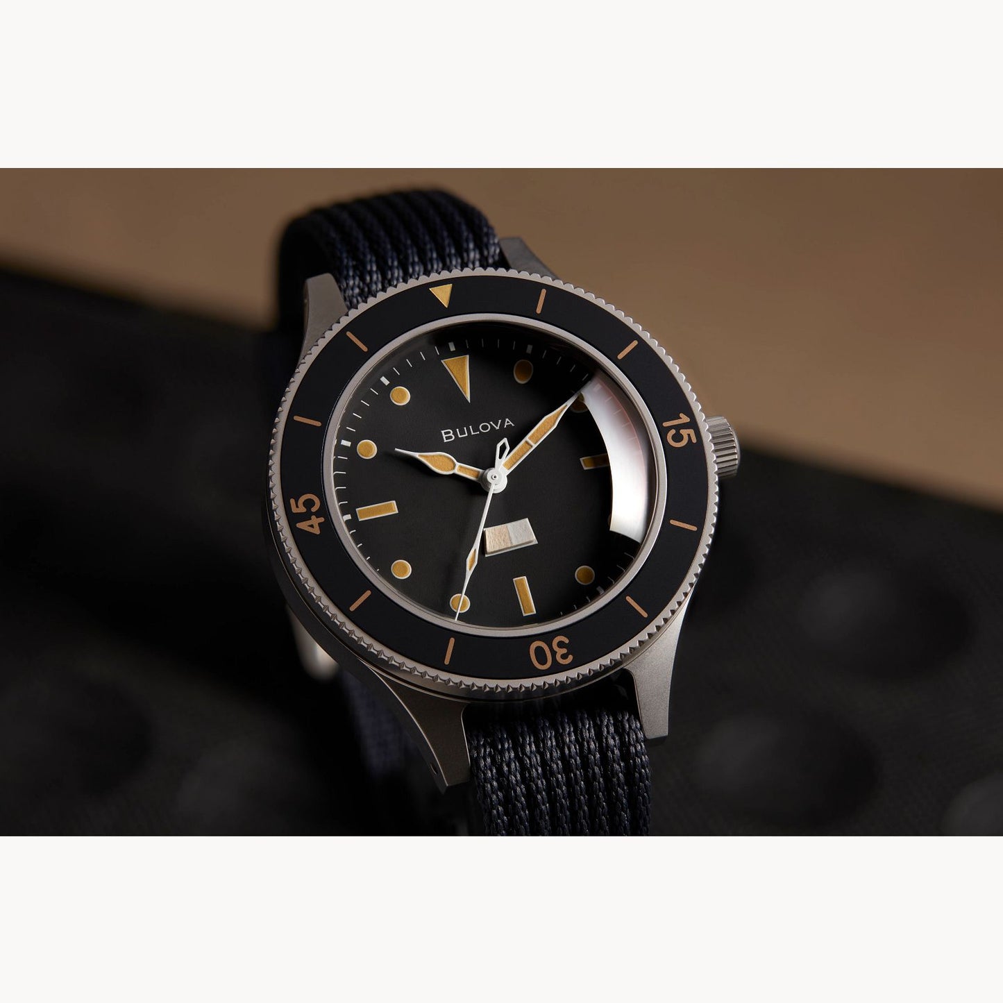 Bulova MIL SHIPS watch with a black dial