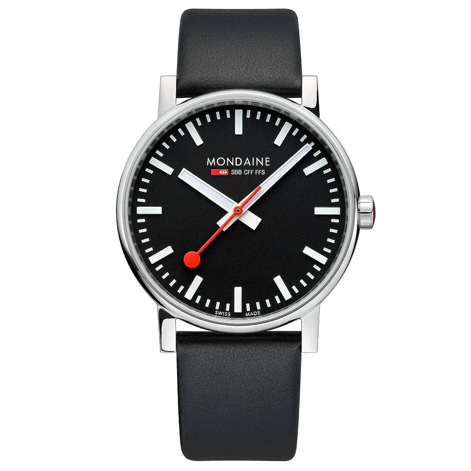 Mondaine EVO2 BLACK VEGAN LEATHER, 43 MM