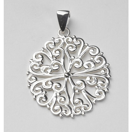 Southern Gates Rhodium Plated Round Filigree Pendant