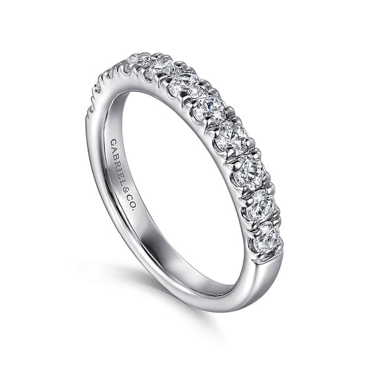 Gabriel & Co., Portofino - 14K White Gold 11 Stone French Pave Diamond Wedding Band - 0.75 ct