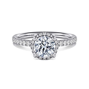 Gabriel & Co., 14K White Gold Round Cut Semi-Mount Pave Shank Diamond Engagement Ring