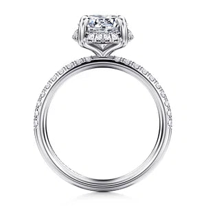 Gabriel & Co., 14K White Gold Round Cut Semi-Mount Pave Shank Diamond Engagement Ring