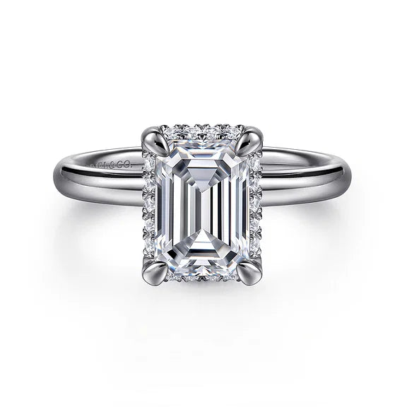 Gabriel & Co., 14K White Gold Emerald Cut Semi-Mount Diamond Engagement Ring
