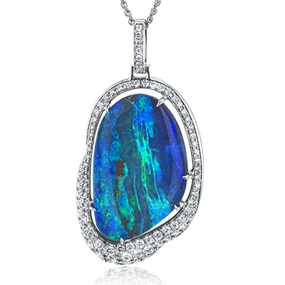 Simon G., 18K White Gold Boulder Black Opal Necklace