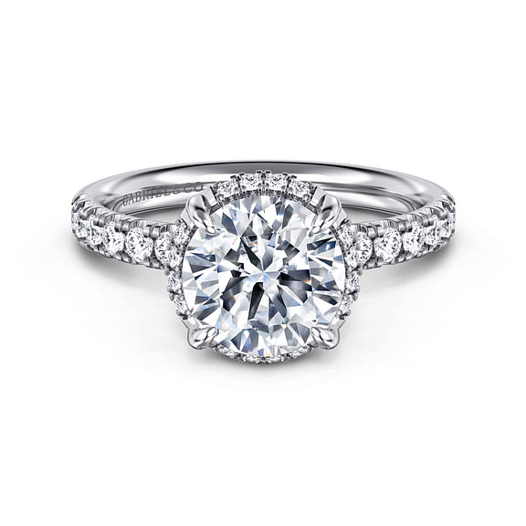 Gabriel & Co., 14K White Gold Round Cut Semi-Mount Pave Shank Diamond Engagement Ring