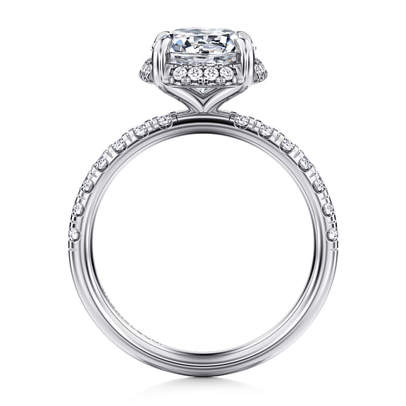 Gabriel & Co., 14K White Gold Round Cut Semi-Mount Pave Shank Diamond Engagement Ring