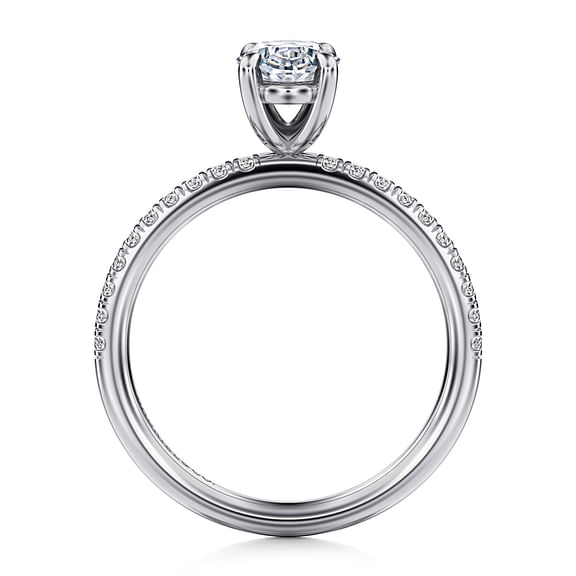 Gabriel & Co., 14K White Gold Oval Cut Semi-Mount Pave Shank Diamond Engagement Ring