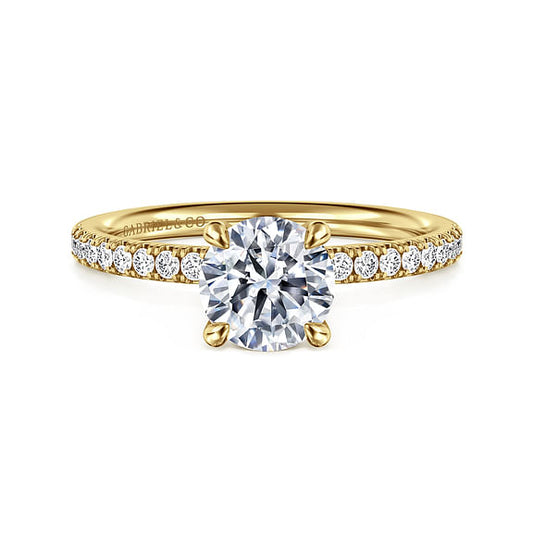 Gabriel & Co., 14K Yellow Gold Round Cut Semi-Mount Pave Shank Diamond Engagement Ring