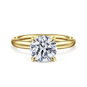 Gabriel & Co., 14K Yellow Gold Round Cut Semi-Mount Plain Shank Engagement Ring