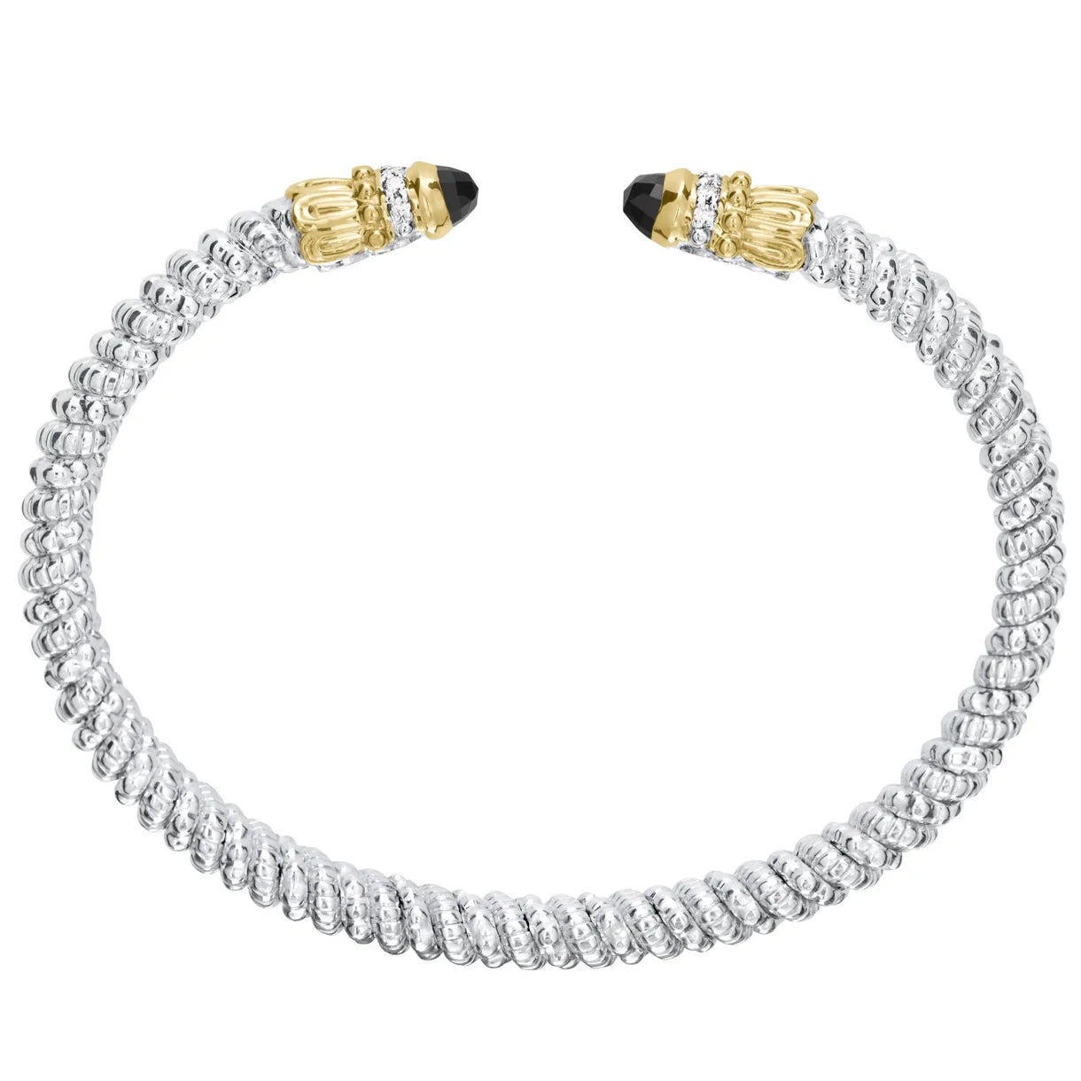 VAHAN 14K Gold and Sterling Silver Black Onyx and Diamond Stackable Cuff Bracelet 3MM