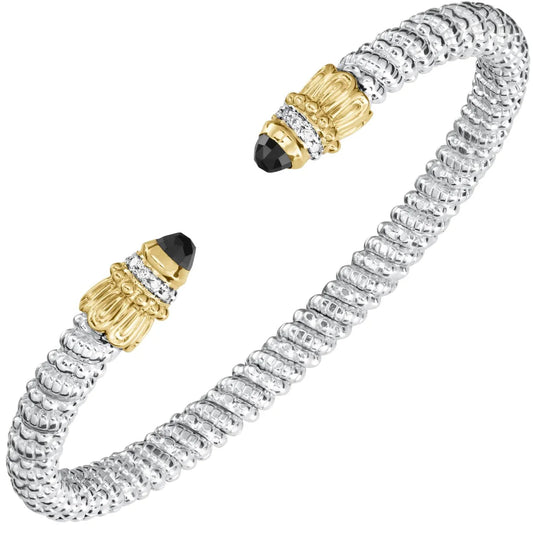 VAHAN 14K Gold and Sterling Silver Black Onyx and Diamond Stackable Cuff Bracelet 3MM