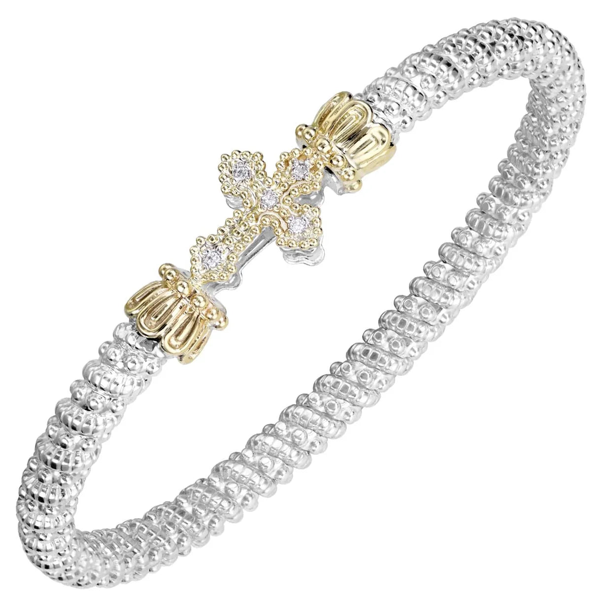 VAHAN, 14K Gold and Sterling Silver, Diamond Cross Stackable Bracelet