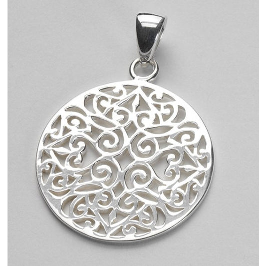 Southern Gates 925 Sterling Rhodium Plated Classic Round Scroll Pendant