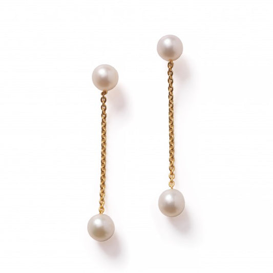 Southern Gates Gold Plated Aerial Two Pearl Station Drop Earrings