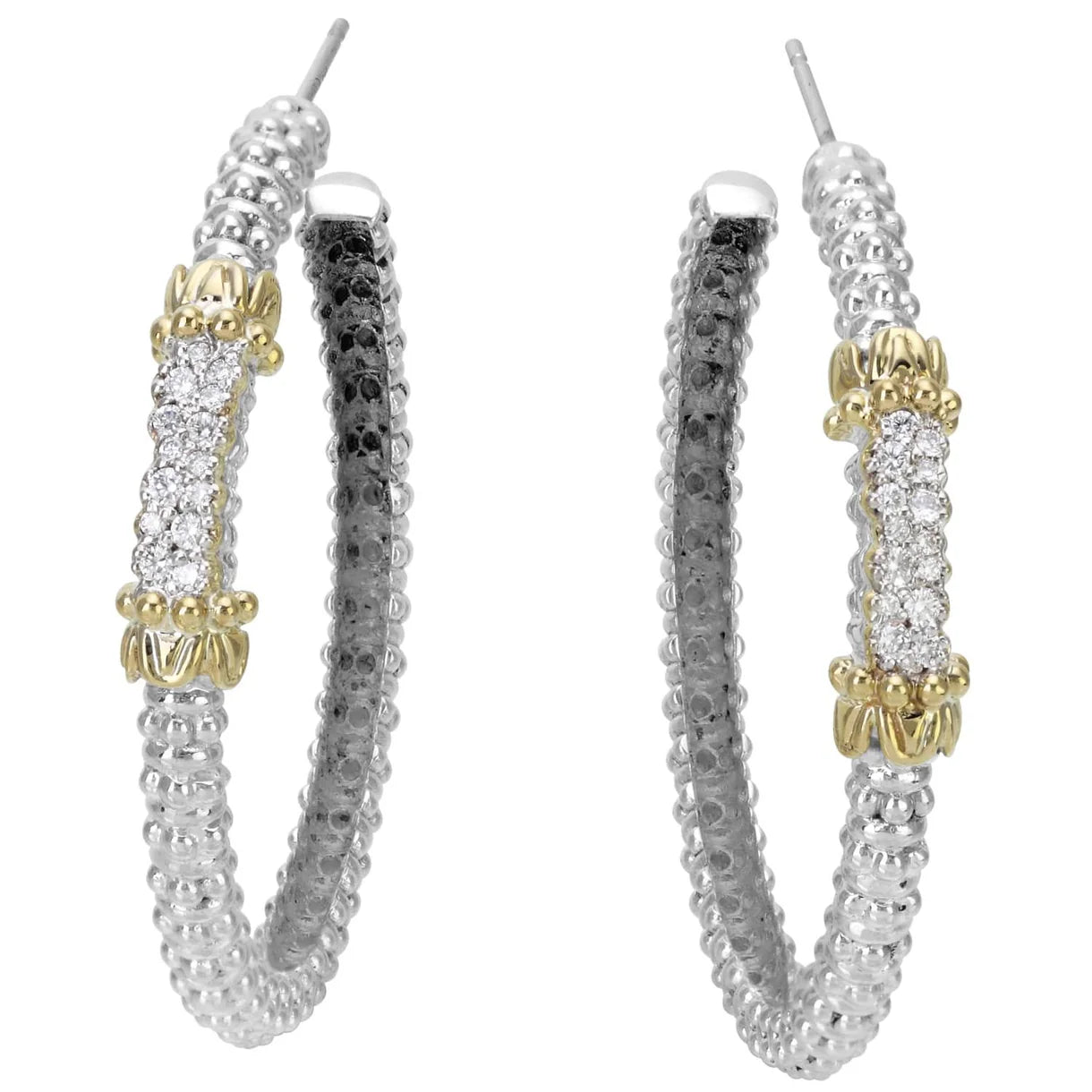 VAHAN 14K Gold and Sterling Silver, Diamond Hoop Earrings