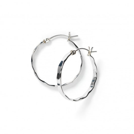 Southern Gates 925 Sterling Hammered Round Hoop Earrings (25mm)