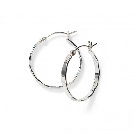 Southern Gates 925 Sterling Hammered Round Hoop Earring (25mm)