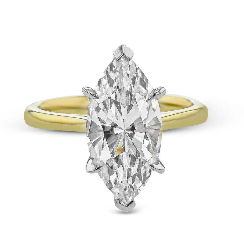 Simon G., Marquise Cut Semi Mount with a Hidden Halo Engagement Ring in 14K Yellow Gold with Diamonds