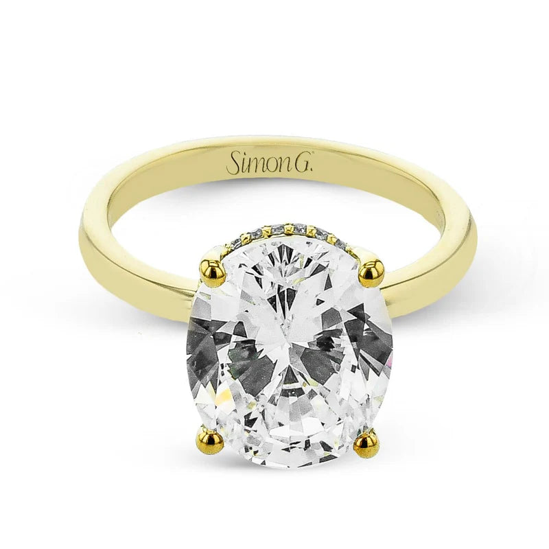 Simon G., Oval-Cut Semi Mount with a Hidden Halo Engagement Ring in 14K Yellow Gold with Diamonds