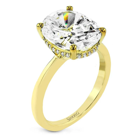 Simon G., Oval-Cut Semi Mount with a Hidden Halo Engagement Ring in 14K Yellow Gold with Diamonds