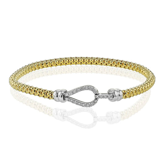 Simon G., 18K Yellow and White Gold Ribbed Buckle Bracelet with Diamonds