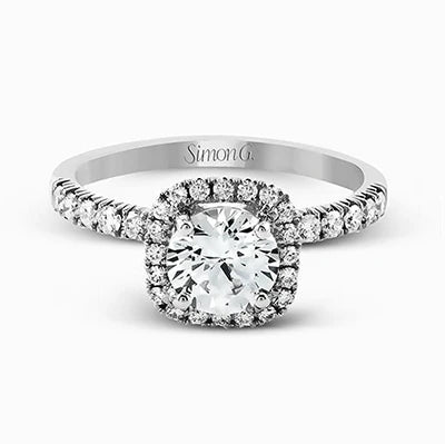 Simon G., 18K White Gold Semi Mount Engagement Ring With Round Center