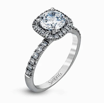 Simon G., 18K White Gold Semi Mount Engagement Ring With Round Center